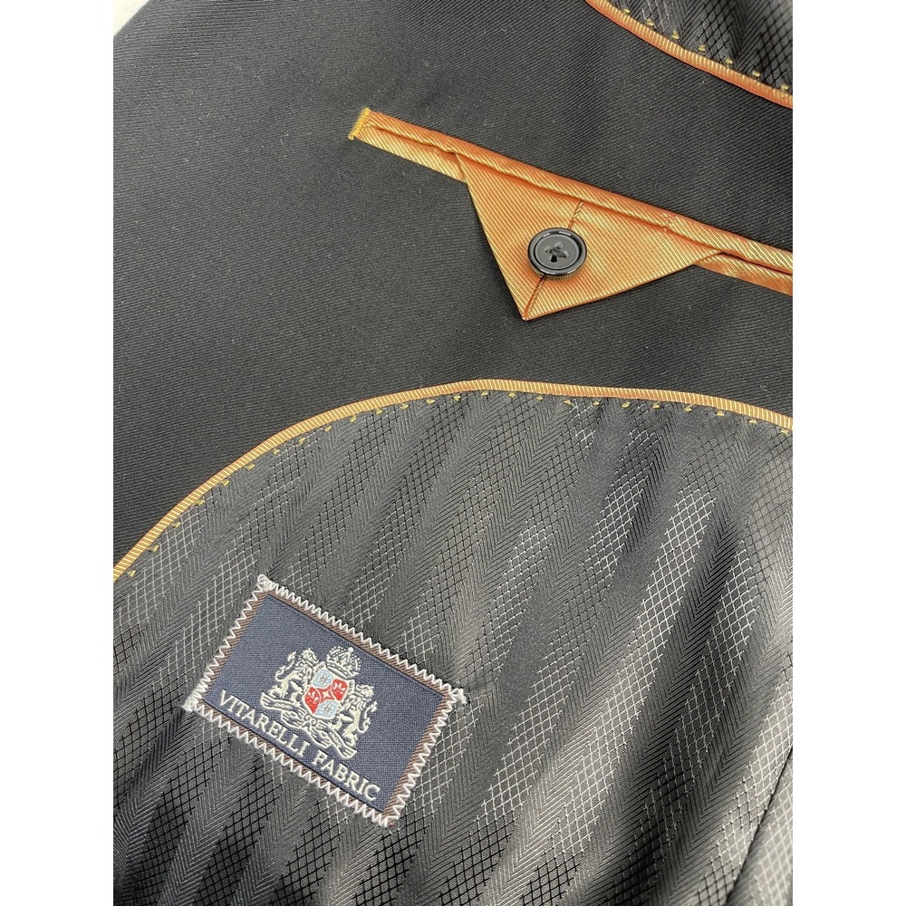 VITARELLI Black Suit Jacket Mens 42L Blazer Sport Coat Two Button Italy Fabric - Picture 3 of 11